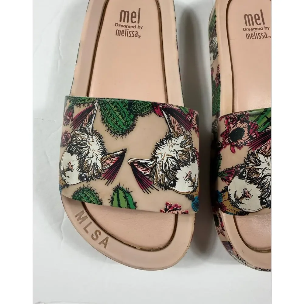 Mel Dreamed by Melissa Llama Cactus Print Slide Sandals Size 12 toddler girl